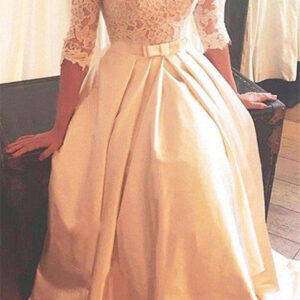 12 sleeves lace a line asymmetrical sweep train satin off the shoulder wedding dresses showprettydress