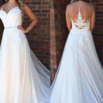 a line applique court train sleeveless tulle scoop wedding dresses showprettydress