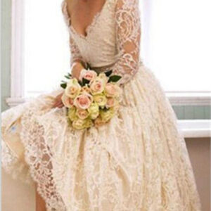 a line v neck 34 long sleeves lace wedding dress new arrival tea length plus size bridal gown showprettydress