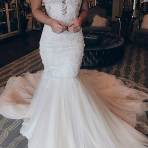 affordable strapless tulle lace wedding dress chic mermaid sleeveless long dress for wedding showprettydress