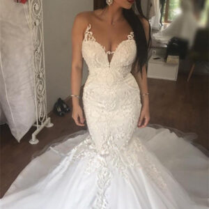 amazing lace mermaid sleeveless buttons long wedding dress showprettydress