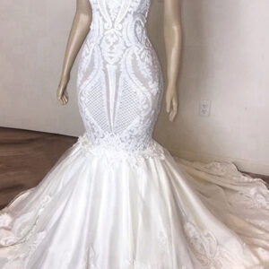 Amazing Long Mermaid Strapless Appliques Lace Wedding Dress