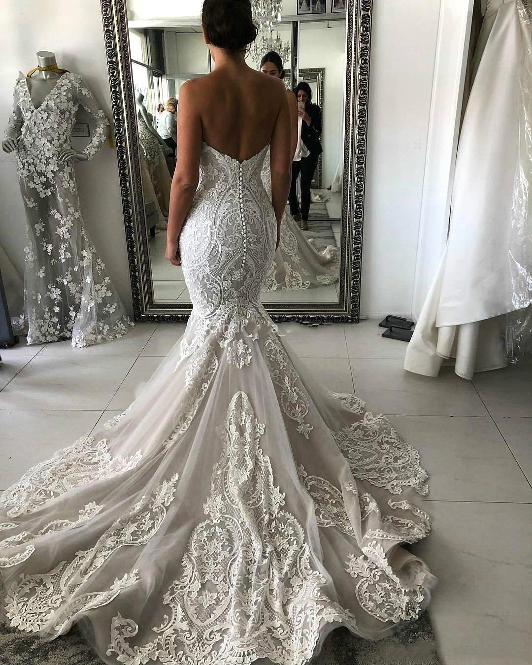 amazing-long-mermaid-sweetheart-appliques-lace-wedding-dress-showprettydress-2 Amazing Long Mermaid Sweetheart Appliques Lace Wedding Dress - Image 2