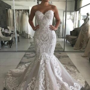 Amazing Long Mermaid Sweetheart Appliques Lace Wedding Dress