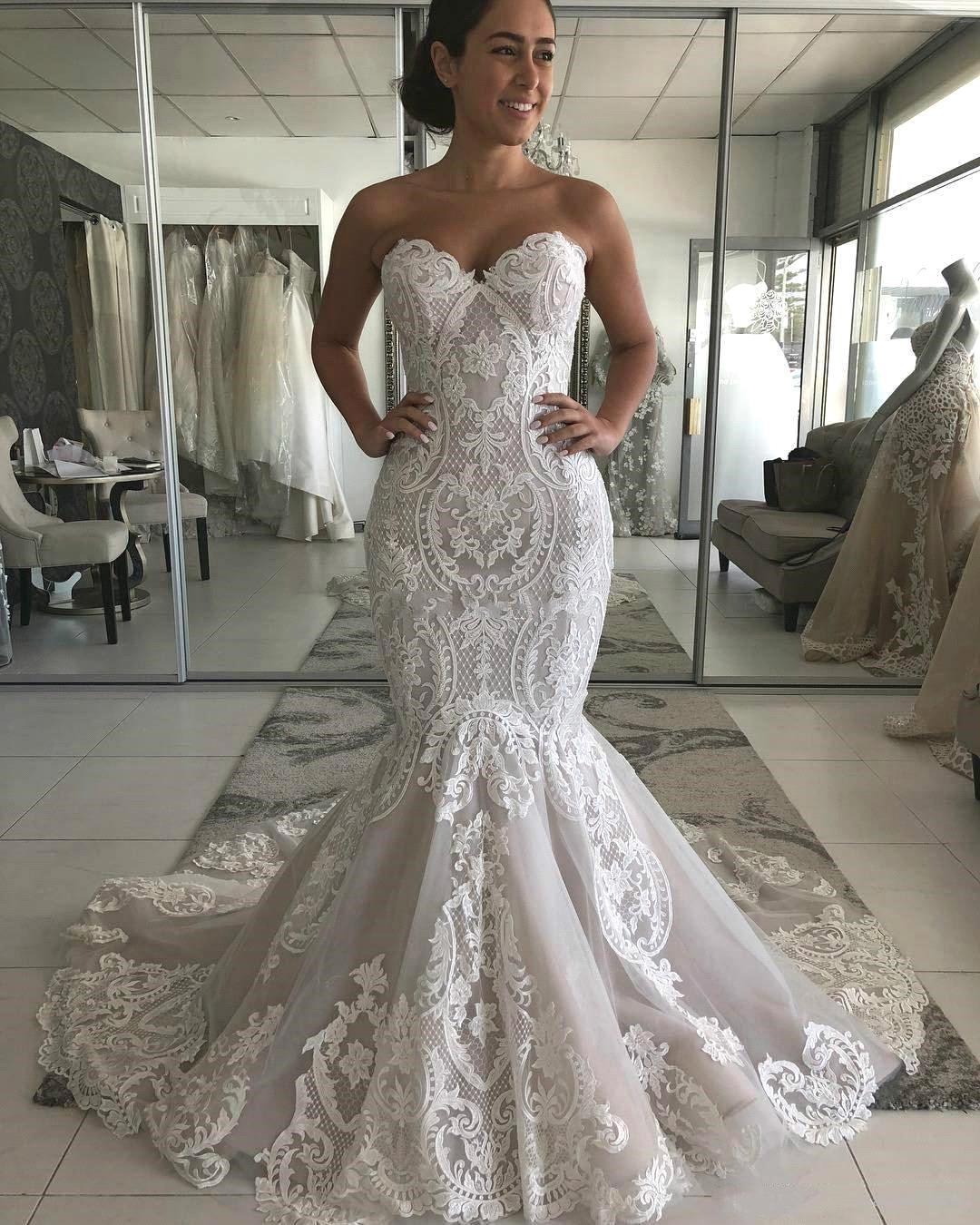 amazing-long-mermaid-sweetheart-appliques-lace-wedding-dress-showprettydress Amazing Long Mermaid Sweetheart Appliques Lace Wedding Dress