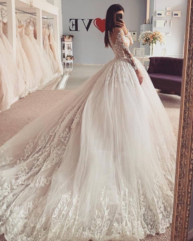 amazing long sleevess ball gown floral lace tulle aline bridal gown showprettydress 2 amazing long sleevess ball gown floral lace tulle aline bridal gown showprettydress 2