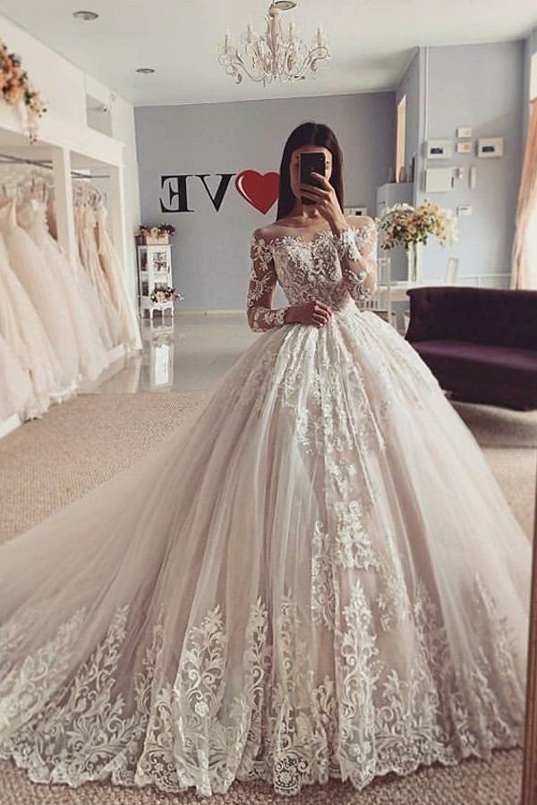 amazing long sleevess ball gown floral lace tulle aline bridal gown showprettydress amazing long sleevess ball gown floral lace tulle aline bridal gown showprettydress