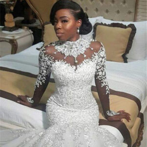 amazingbeads lace appliques high neck wedding dress mermaid bridal dress showprettydress