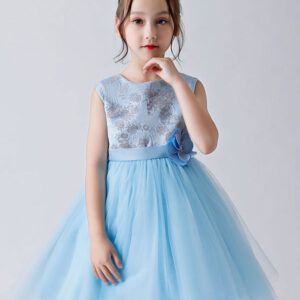 baby blue jewel neck sleeveless bows tulle polyester kids party dresses showprettydress