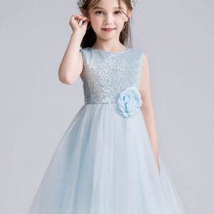 baby blue jewel neck tulle sleeveless short princess dress bows kids social party dresses showprettydress