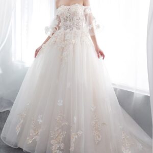 ball gown off the shoulder floor length appliques tulle wedding dresses showprettydress