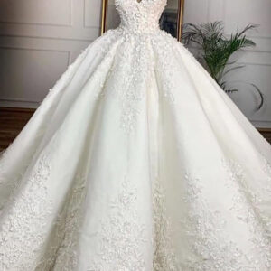 ball gown spaghetti strap floor length organza applique wedding dress showprettydress