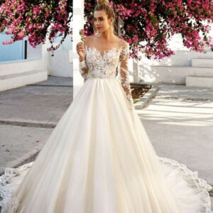Ball Gown Sweetheart Long Sleeve Floor Length Tulle Applique Wedding Dress