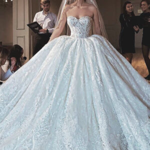 Ball Gown Sweetheart Sweep Train Tulle Applique Wedding Dress