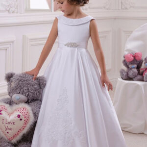 bateau neck satin fabric sleeveless floor length a line bows kids social party dresses showprettydress