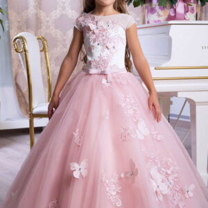 bateau neck sleeveless ankle length bows sash butterfly kids party dresses showprettydress