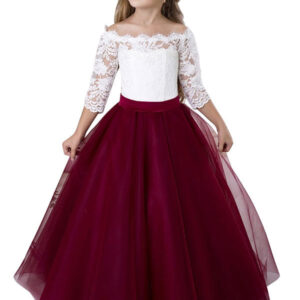 bateau neck tulle floor length princess sash kids party dresses showprettydress