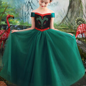 bateau neck tulle short sleeves tea length princess studded formal kids pageant flower girl dresses showprettydress