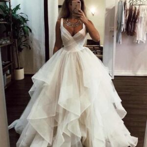 Beach Long A-line Sweetheart Tulle Cascading Ruffles Wedding Dress