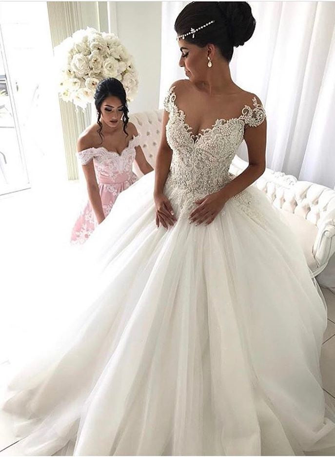 beads lace royal wedding dresses princess ball gown sheer tulle modern bridal gowns showprettydress 2 beads lace royal wedding dresses princess ball gown sheer tulle modern bridal gowns showprettydress 2