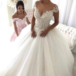 beads lace royal wedding dresses princess ball gown sheer tulle modern bridal gowns showprettydress