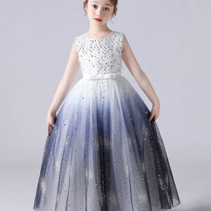 blue jewel neck sleeveless polyester tulle lace polyester cotton embroidered kids party dresses showprettydress