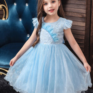blue teenage girls dress summer children party elegant princess long tulle baby girls kids lace wedding ceremony dresses showprettydress