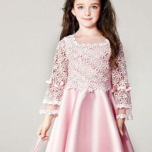 blush flower girl dress boho princess lace satin bell long sleeve flowers short pageant skater dress showprettydress