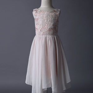 blush pink flower girl boho dress tea length lace chiffon irregular design kids party dresses showprettydress