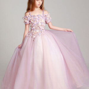blush pink off the shoulder applique back illusion floor length kids pageant flower girl dresses showprettydress