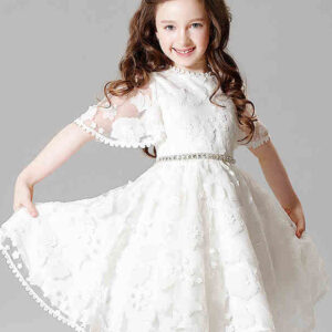 boho lace princess ivory a line illusion bell sleeve jeweled sash short pageant dress showprettydress