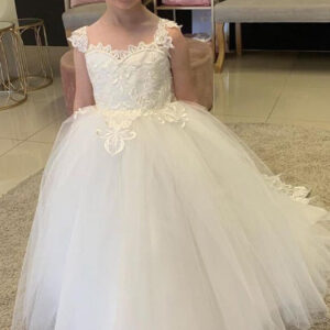 boho long tulle ball gown flower girls dresses with bow showprettydress