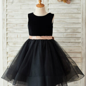 bows sleeveless jewel neck black formal kids party dresses showprettydress