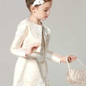 champagne a line flower applique beaded short flower girl dress with jacket showprettydress
