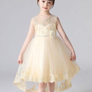 champagne color jewel neck sleeveless beaded kids social party dresses showprettydress