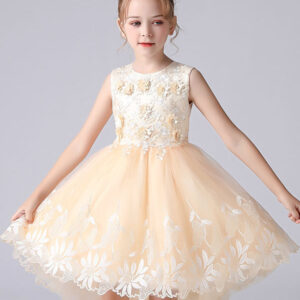 champagne color jewel neck sleeveless flowers kids party dresses princess dress showprettydress