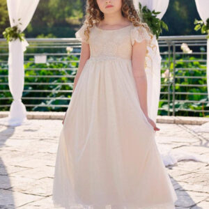 champagne jewel neck short sleeves lace formal kids pageant flower girl dresses showprettydress