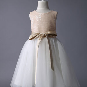 champagne sequin tulle pageant dress a line short dinner dress with bow sash showprettydress