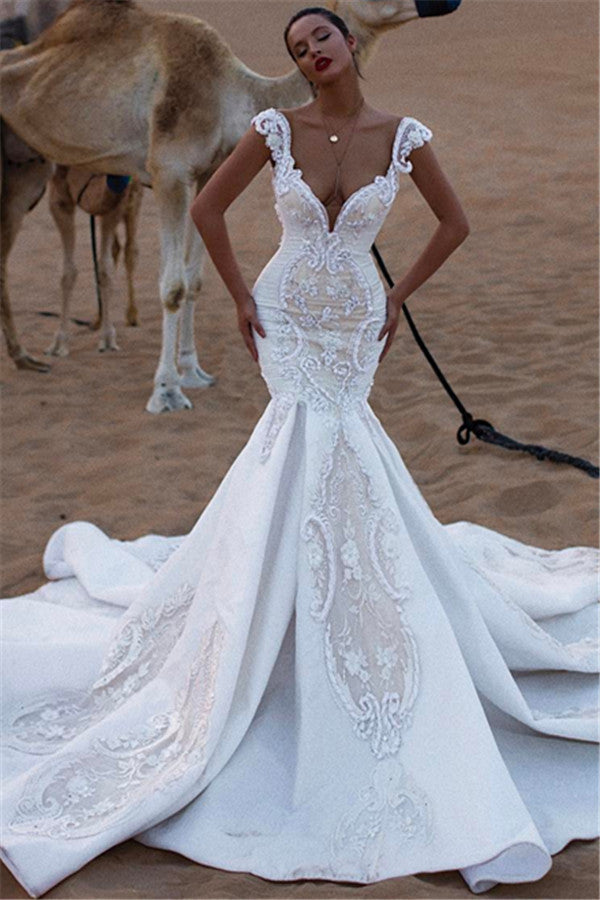 charming cap sleeves v neck appliques mermaid sweep train wedding dresses showprettydress charming cap sleeves v neck appliques mermaid sweep train wedding dresses showprettydress