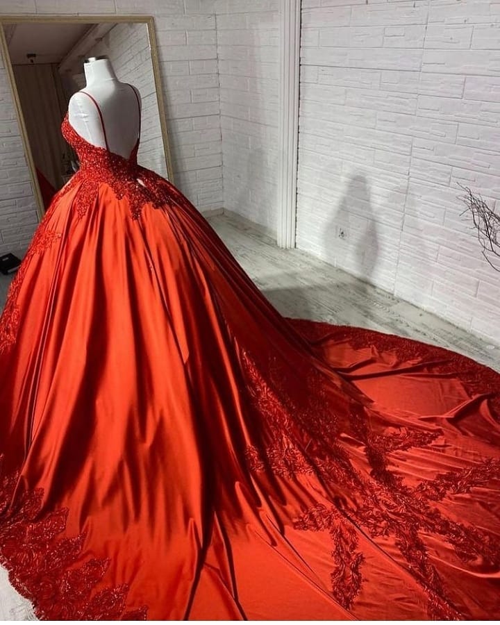 charming spaghetti straps v neck aline wedding dress orange floral appliques showprettydress 2 charming spaghetti straps v neck aline wedding dress orange floral appliques showprettydress 2