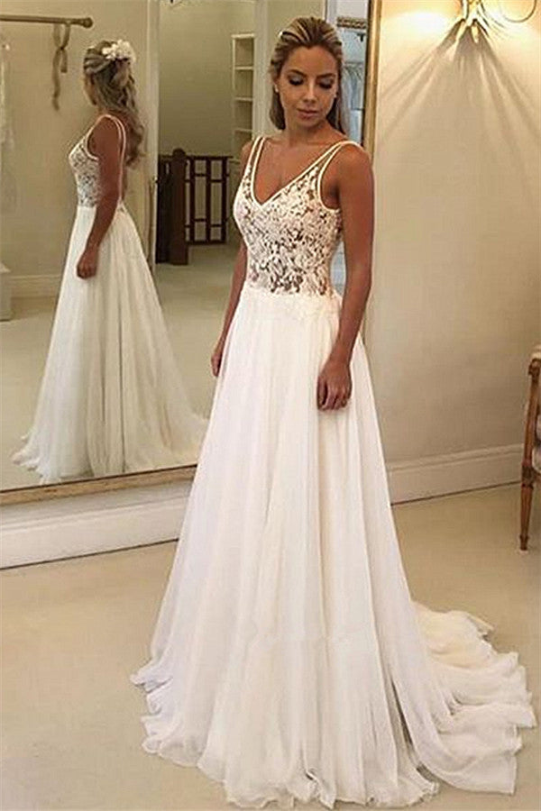 charming v neck sleeveless wedding dress with lace appliques showprettydress 2 charming v neck sleeveless wedding dress with lace appliques showprettydress 2