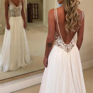 charming v neck sleeveless wedding dress with lace appliques showprettydress