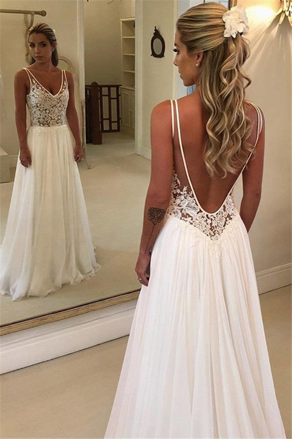 charming v neck sleeveless wedding dress with lace appliques showprettydress charming v neck sleeveless wedding dress with lace appliques showprettydress