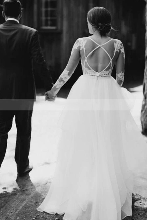 charming white floral lace wedding dress tulle long sleeves garden bridal dress showprettydress 2 charming white floral lace wedding dress tulle long sleeves garden bridal dress showprettydress 2