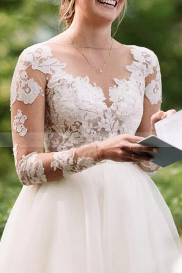 charming white floral lace wedding dress tulle long sleeves garden bridal dress showprettydress 3 charming white floral lace wedding dress tulle long sleeves garden bridal dress showprettydress 3