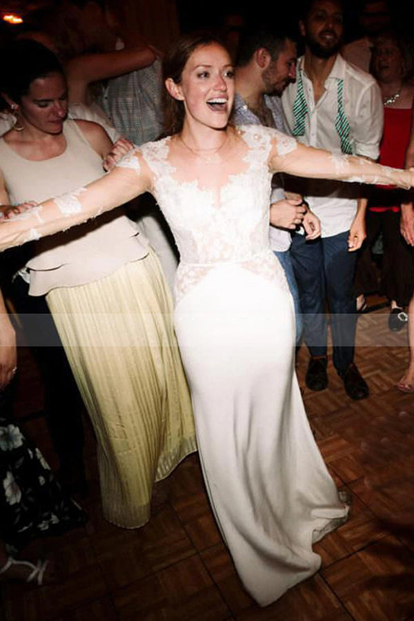 charming white floral lace wedding dress tulle long sleeves garden bridal dress showprettydress 4 charming white floral lace wedding dress tulle long sleeves garden bridal dress showprettydress 4