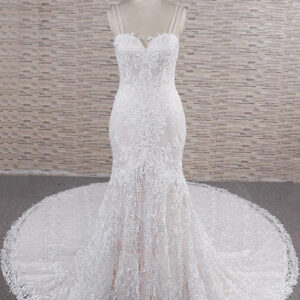 Chic Long Mermaid Sweetheart Spaghetti Strap Appliques Lace Wedding Dress