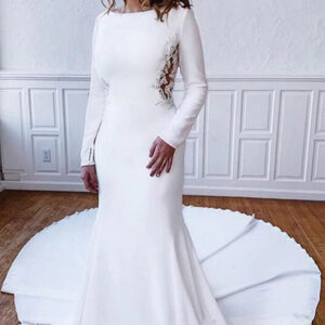 classic long sleevess bateau white wedding reception dress floor length wedding dress showprettydress