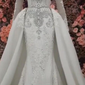 classic long sleevess mermaid wedding dresses with overskirt showprettydress