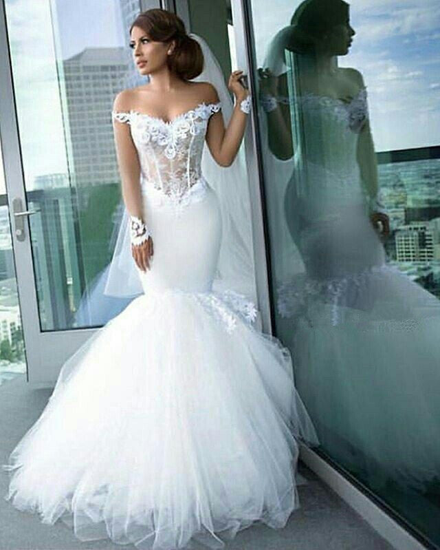 classic off the shoulder tulle mermaid appliques long sleeves wedding dress showprettydress 2 classic off the shoulder tulle mermaid appliques long sleeves wedding dress showprettydress 2